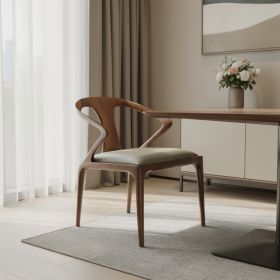 White And Brown Upholstered Faux Leather Curved Back Dining Side Chair