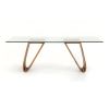 83" Clear And Brown Glass And Solid Wood Double Pedestal Base Dining Table