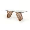 83" Clear And Brown Glass And Solid Wood Double Pedestal Base Dining Table