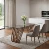 83" Clear And Brown Glass And Solid Wood Double Pedestal Base Dining Table