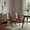 Set of Two Brown And Black Upholstered Faux Leather Dining Parsons Chairs
