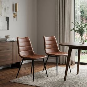 Set of Two Brown And Black Upholstered Faux Leather Dining Parsons Chairs