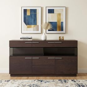 32" Brown Veneer And Glass Buffet