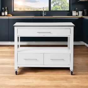 White And Stainless Rolling Kitchen Island Or Bar Cart