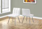 Set of Two Tufted White And Silver Upholstered Faux Leather Dining Side Chairs
