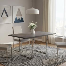 59" Taupe And Silver Metal Sled Base Dining Table