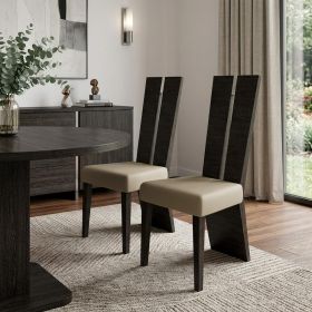 Set of Two Gray And Dark Brown Upholstered Dining Side Chairs