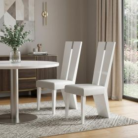 Set of Two Contemporary Sleek High Gloss White Dining Chairs