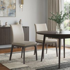Set of Two Taupe And Gray Upholstered Faux Leather Dining Side Chairs
