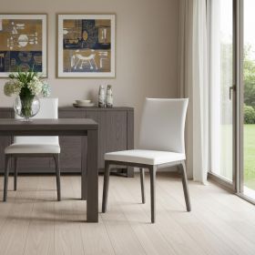 Set of Two White And Gray Upholstered Faux Leather Dining Side Chairs