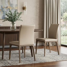 Set of Two Taupe And Brown Upholstered Faux Leather Dining s
