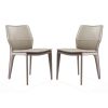 Set of Two Taupe Upholstered Faux Leather Dining Side Chairs