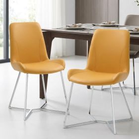 Set Of 2 Yellow Faux Leather Dining Chairs