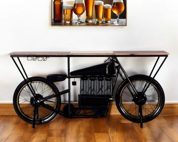 17" X 71" X 35" Black Motorcycle Wine Bar
