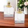 3" Clear Optical Stripe Cut Crystal and Gold Salt and Pepper Shakers