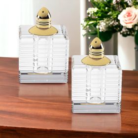 3" Clear Optical Stripe Cut Crystal and Gold Salt and Pepper Shakers