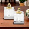 3" Clear Optical Stripe Cut Crystal and Gold Salt and Pepper Shakers