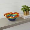9" Rainbow Multi Art Glass Wavy Centerpiece Bowl