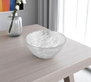 8 Hand Crafted Glass Silver Accent Salad Or Serving Bowl