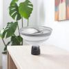 10" Black and Gray Swirl Mouth Blown Glass Footed Centerpiece Bowl
