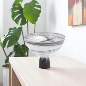 10" Black and Gray Swirl Mouth Blown Glass Footed Centerpiece Bowl