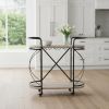 Cyclider Black Metal With Two Wooden Shelves Bar Cart
