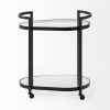 Cyclider Black Metal With Two Mirror Glass Shelves Bar Cart