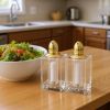 Handcrafted Optical Crystal And Gold Large Size Salt And Pepper Shakers