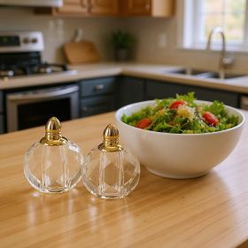 Handcrafted Optical Crystal And Gold Rounded Salt And Pepper Shakers