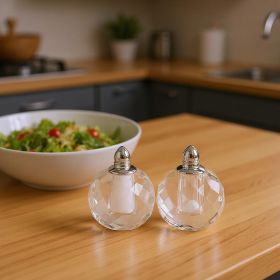 Handcrafted Optical Crystal And Silver Rounded Salt And Pepper Shakers