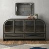 Rounded Edge Dark Brown Mango Wood Finish Sideboard With 2 Cabinets And 2 Drawers