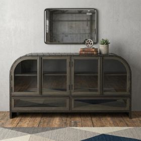 Rounded Edge Dark Brown Mango Wood Finish Sideboard With 2 Cabinets And 2 Drawers