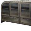 Rounded Edge Dark Brown Mango Wood Finish Sideboard With 2 Cabinets And 2 Drawers