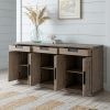 Brown Solid Mango Wood Sideboard With 3 Cabinets And 3 Drawers