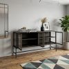 Black Solid Mango Wood Finish Sideboard With 4 Glass Cabinet Doors