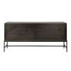 Black Solid Mango Wood Finish Sideboard With 4 Glass Cabinet Doors