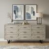 Light Brown And White Solid Mango Wood Finish Sideboard With 9 Drawers
