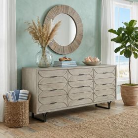 Light Brown And White Solid Mango Wood Finish Sideboard With 9 Drawers