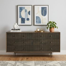 Medium Brown Solid Mango Wood Finish Sideboard With 6 Easy Sliding Drawers