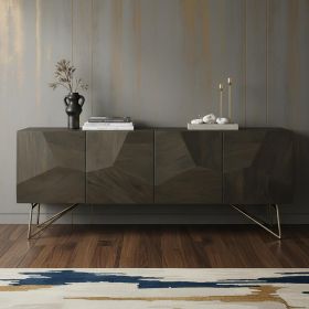 Dark Brown Solid Mango Wood Finish Sideboard With 4 Cabinet Doors
