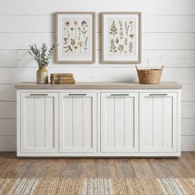 Brown Solid Mango Wood Top & White Frame Sideboard With 4 Cabinet Doors