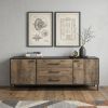 Brown Solid Mango Wood Finish Sideboard With 3 Drawers And 2 Cabinet Doors