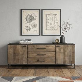 Brown Solid Mango Wood Finish Sideboard With 3 Drawers And 2 Cabinet Doors