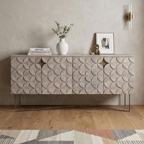 Light Brown Solid Mango Wood Finish Sideboard With 4 Cabinet Doors
