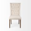 Tufted Cream And Brown Upholstered Linen Wing Back Dining Side Chair
