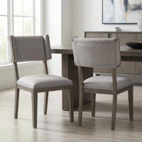 Set Of Two Brown And Light Gray Upholstered Fabric Open Back Side Chairs