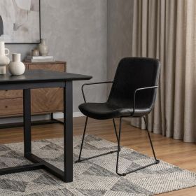 Black Upholstered Faux Leather Dining Arm Chair