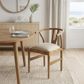 Natural Linen Seat With Light Brown Wooden Frame Dining Chair