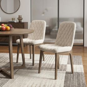 Cream And Brown Upholstered Fabric Dining Side Chair