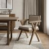 Cream And Brown Upholstered Fabric Open Back Dining Arm Chair